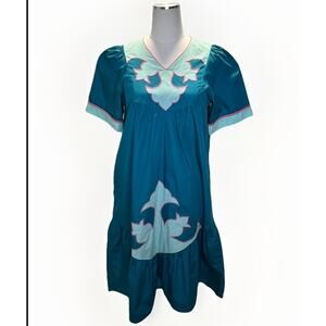 Vintage RM Dress Womens Large Puff Sleeve Applique Made USA 80s